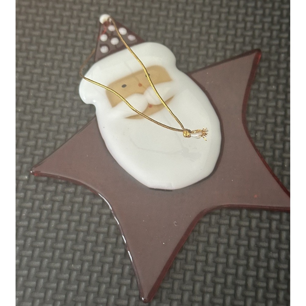 Vintage TAG Ltd Santa Clause Glass Christmas Ornament Star Shaped